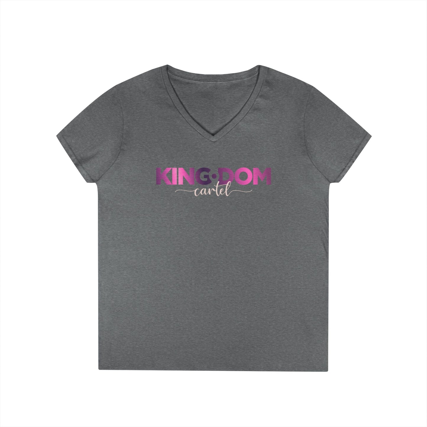 Ladies' V-Neck T-Shirt - 'KING:DOM' Graphic Tee for Empowerment, Comfortable Casual Wear, Gifts for Her, Statement Top, Birthday Present