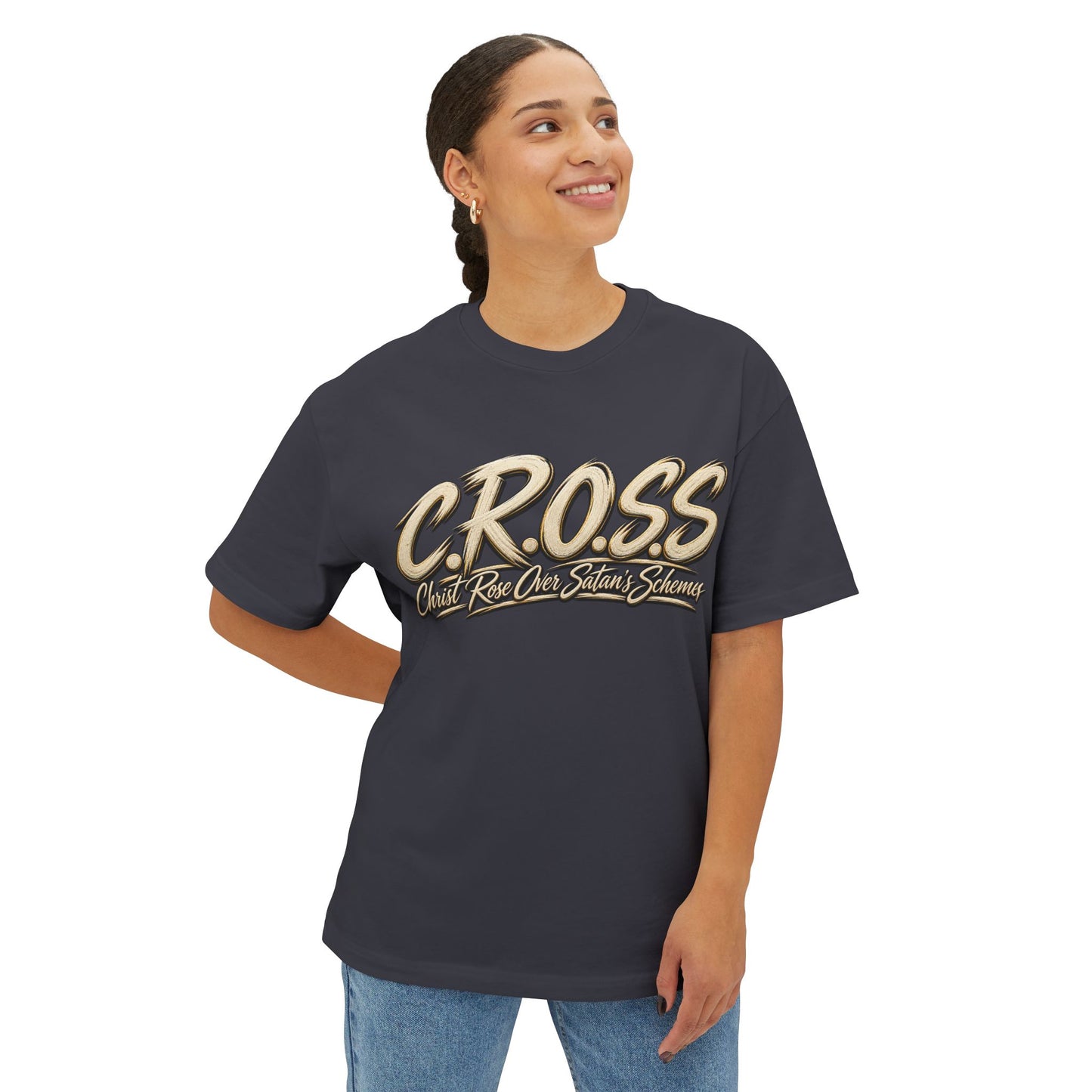 Oversized C.R.O.S.S Tee — Vintage Script Oversized Boxy Shirt