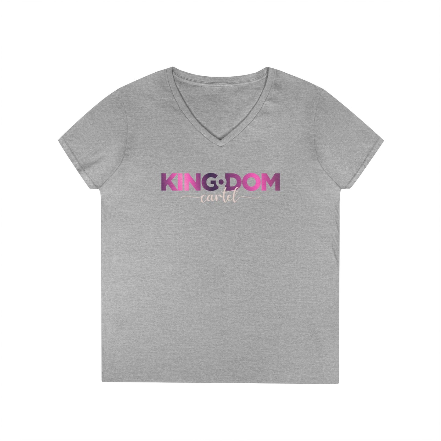 Ladies' V-Neck T-Shirt - 'KING:DOM' Graphic Tee for Empowerment, Comfortable Casual Wear, Gifts for Her, Statement Top, Birthday Present