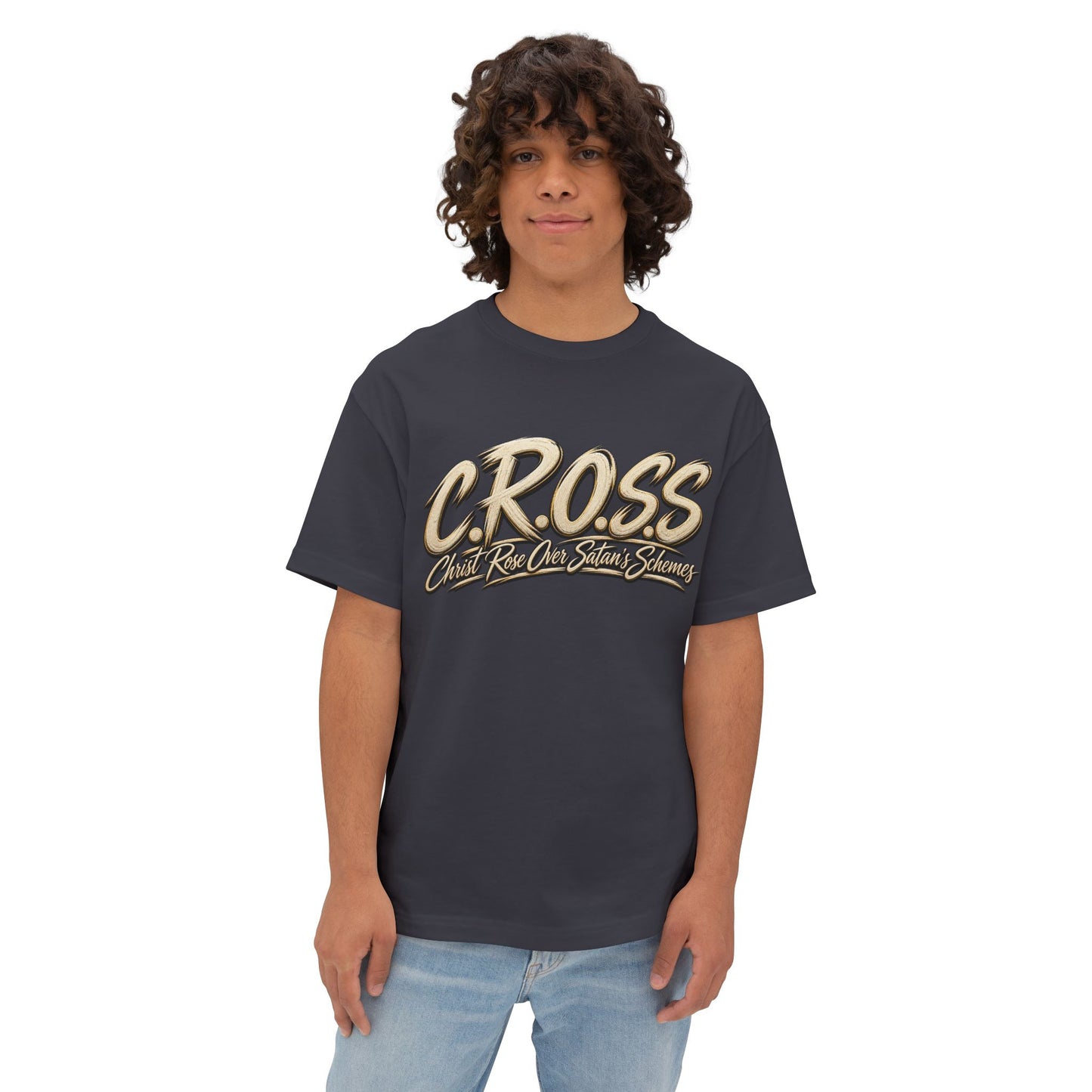 Oversized C.R.O.S.S Tee — Vintage Script Oversized Boxy Shirt