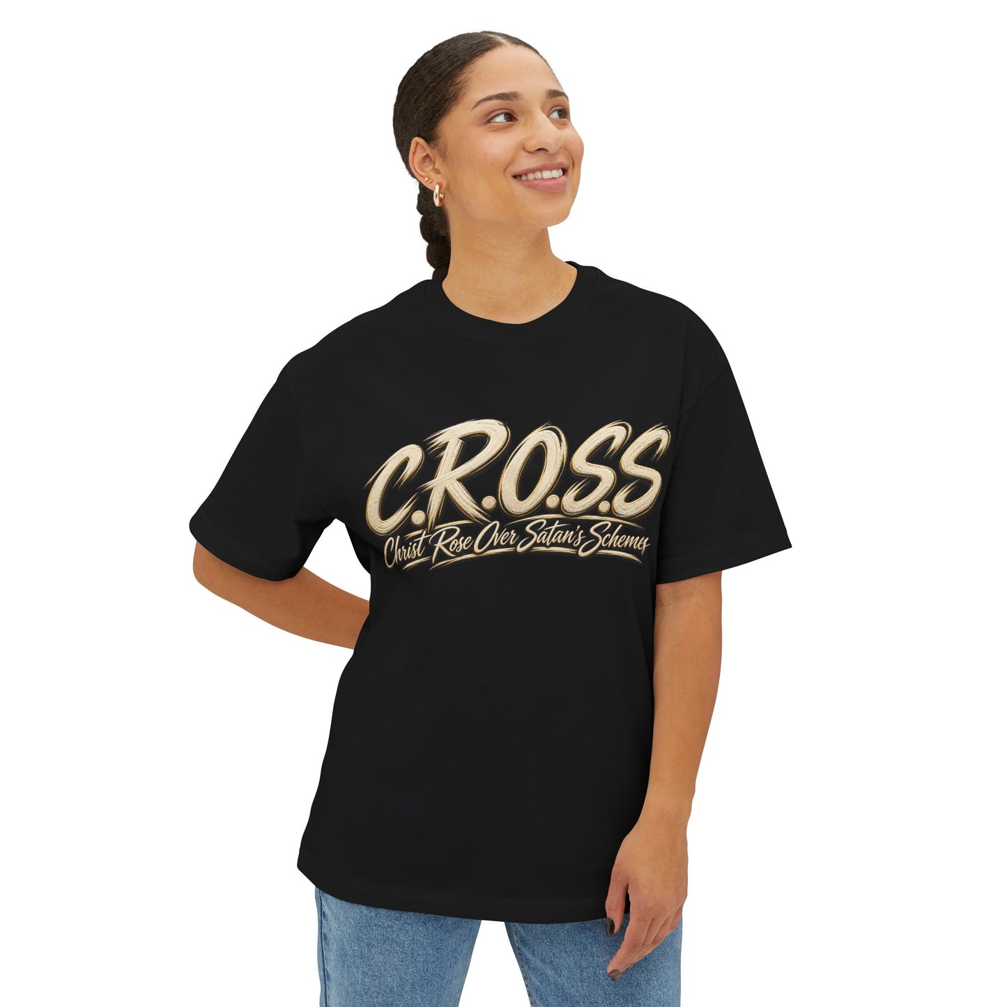 Oversized C.R.O.S.S Tee — Vintage Script Oversized Boxy Shirt