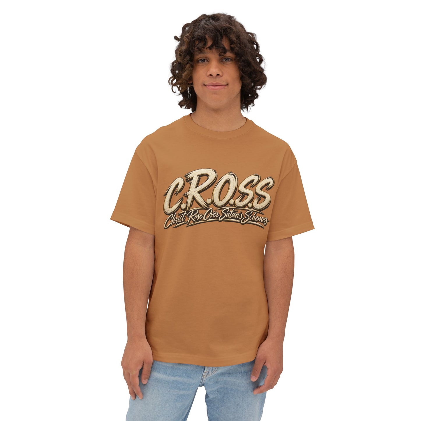 Oversized C.R.O.S.S Tee — Vintage Script Oversized Boxy Shirt