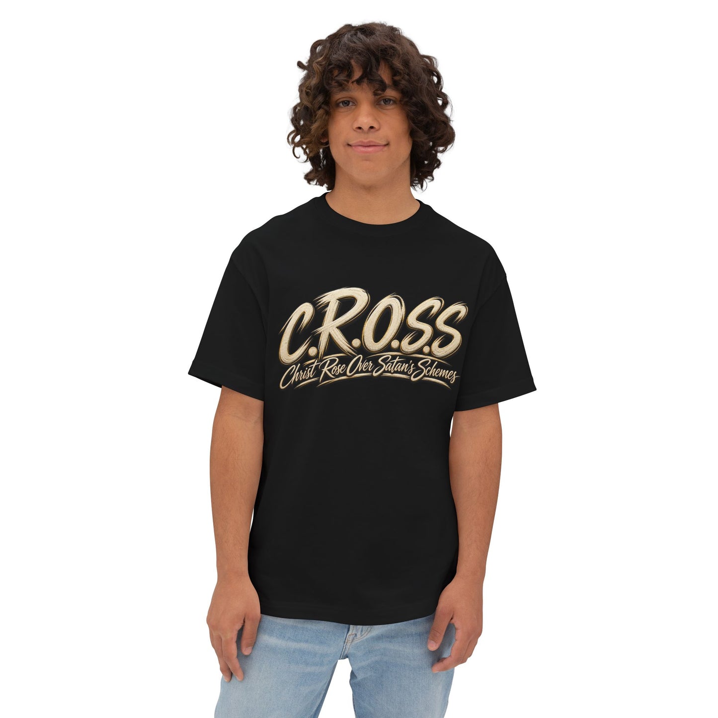 Oversized C.R.O.S.S Tee — Vintage Script Oversized Boxy Shirt