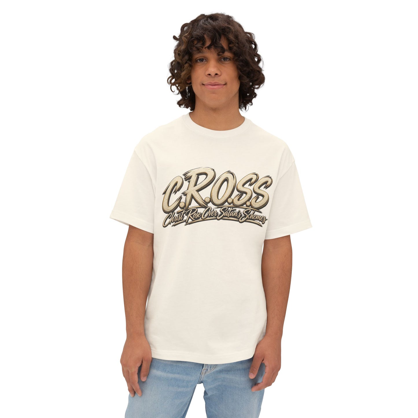 Oversized C.R.O.S.S Tee — Vintage Script Oversized Boxy Shirt