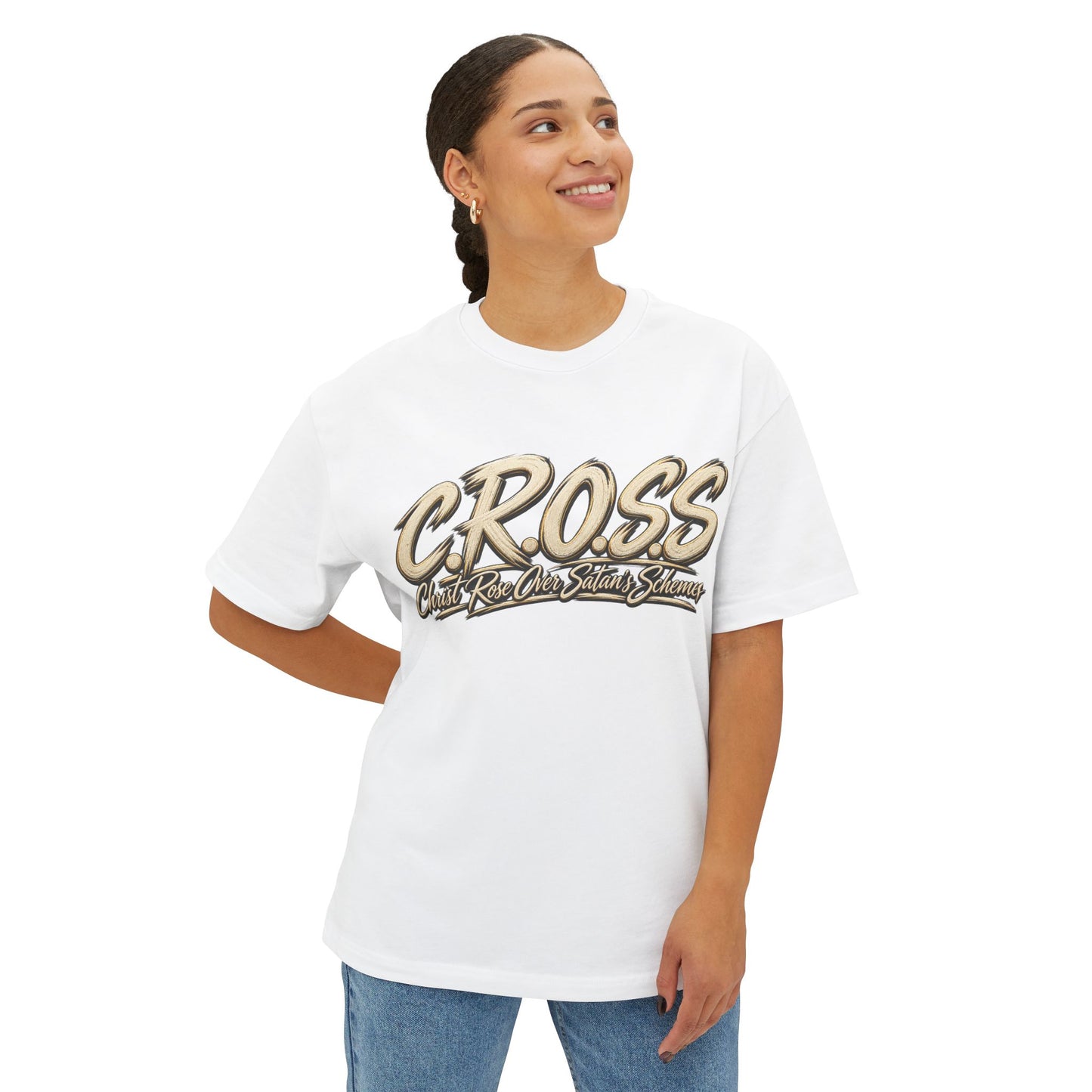 Oversized C.R.O.S.S Tee — Vintage Script Oversized Boxy Shirt