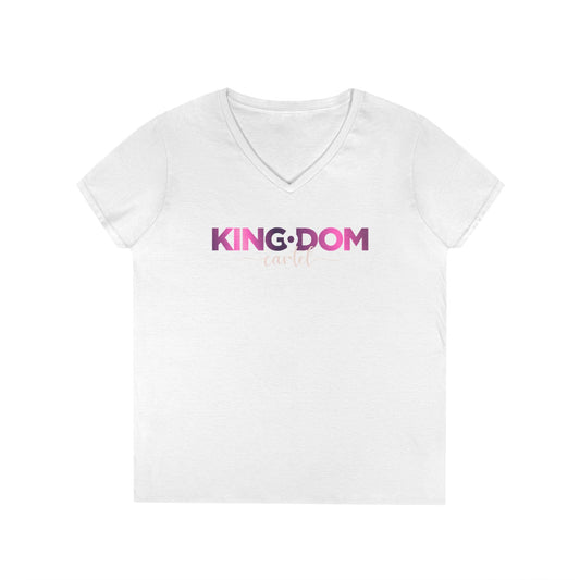 Ladies' V-Neck T-Shirt - 'KING:DOM' Graphic Tee for Empowerment, Comfortable Casual Wear, Gifts for Her, Statement Top, Birthday Present