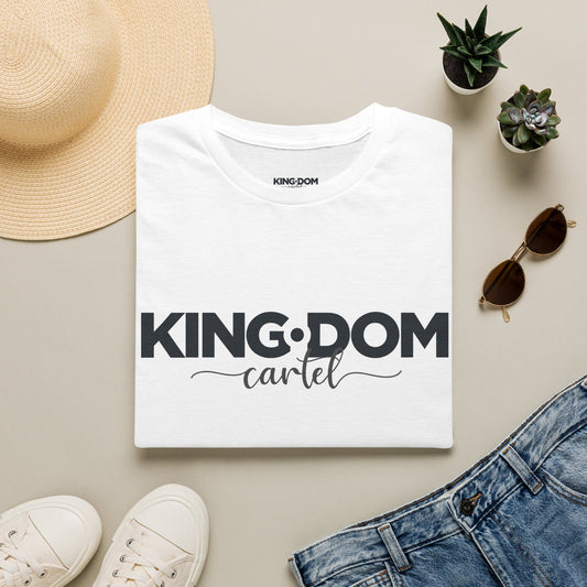 Black and White Kingdom Cartel T-Shirt — Bold Script Faith Graphic Tee