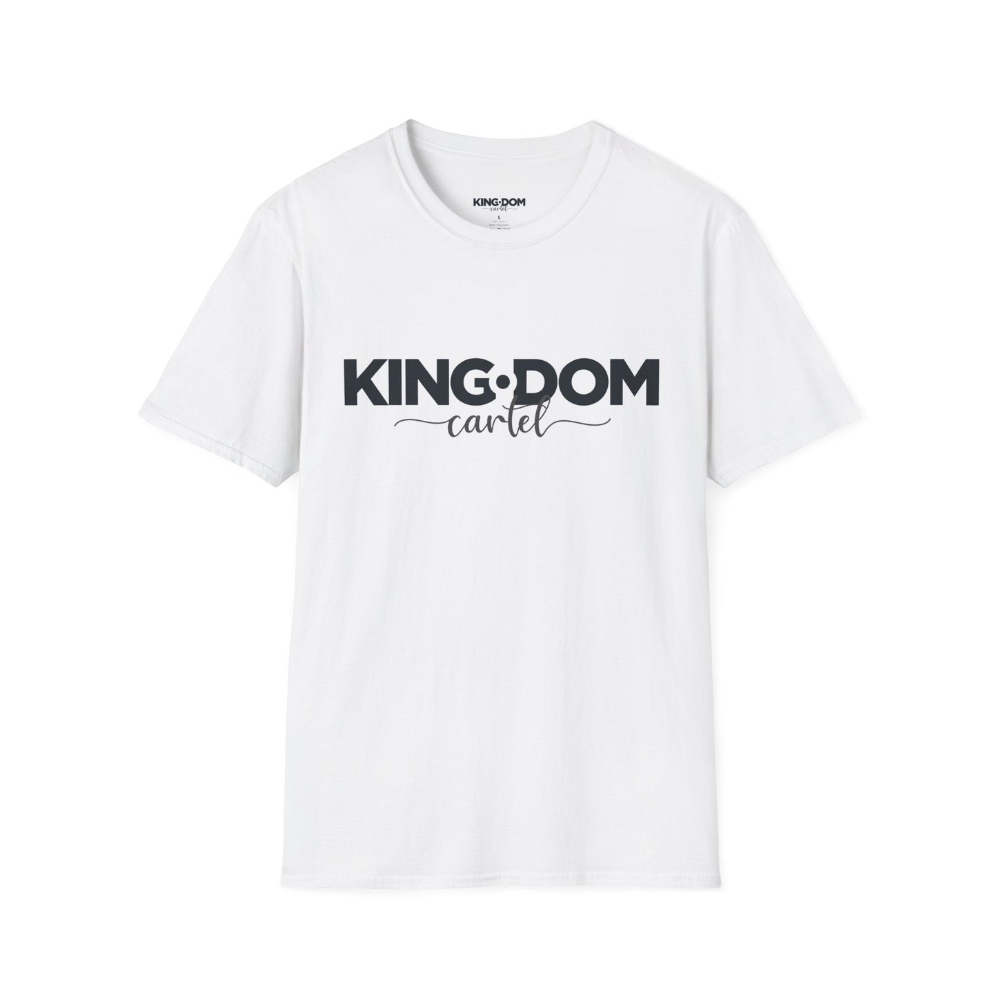 Black and White Kingdom Cartel T-Shirt — Bold Script Faith Graphic Tee