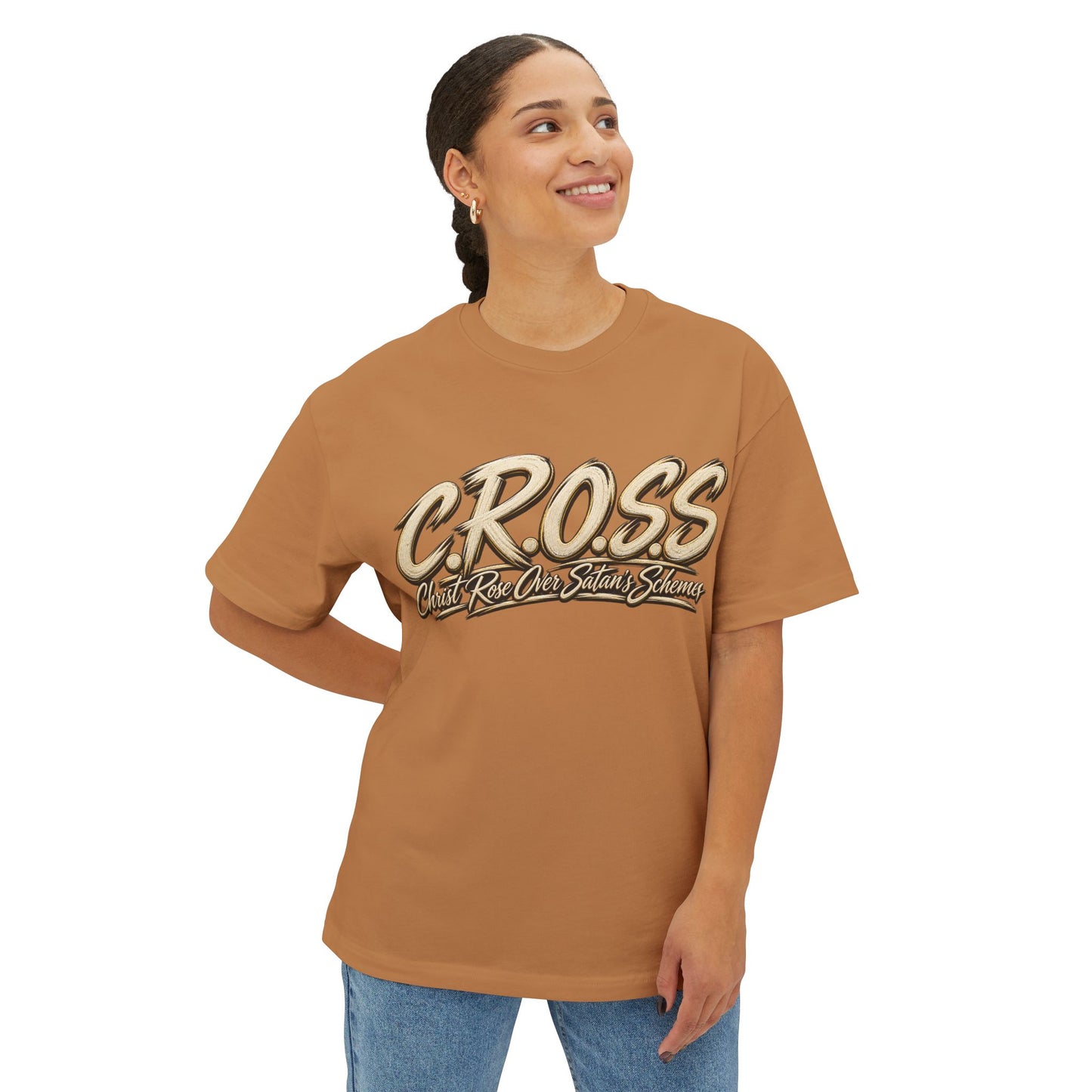 Oversized C.R.O.S.S Tee — Vintage Script Oversized Boxy Shirt